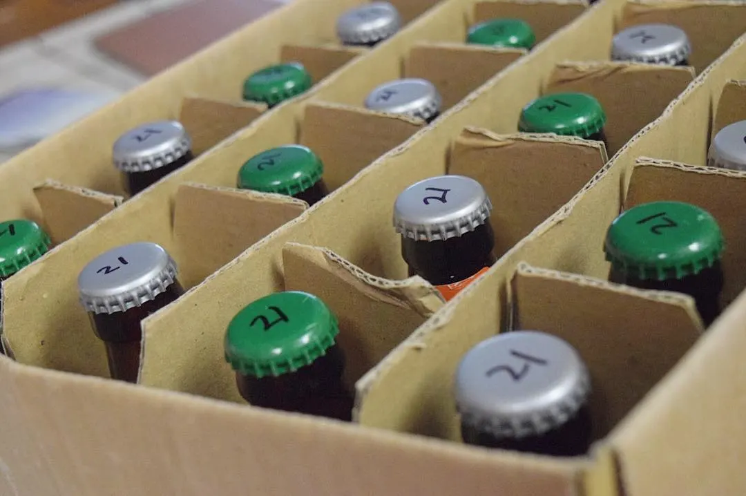 Archive photograph of a case of bottles from the thirty-batch Waters Brewer Study · 2017