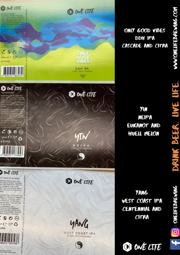 Archive label artwork sheet covering the original three One Life SKUs · 2019