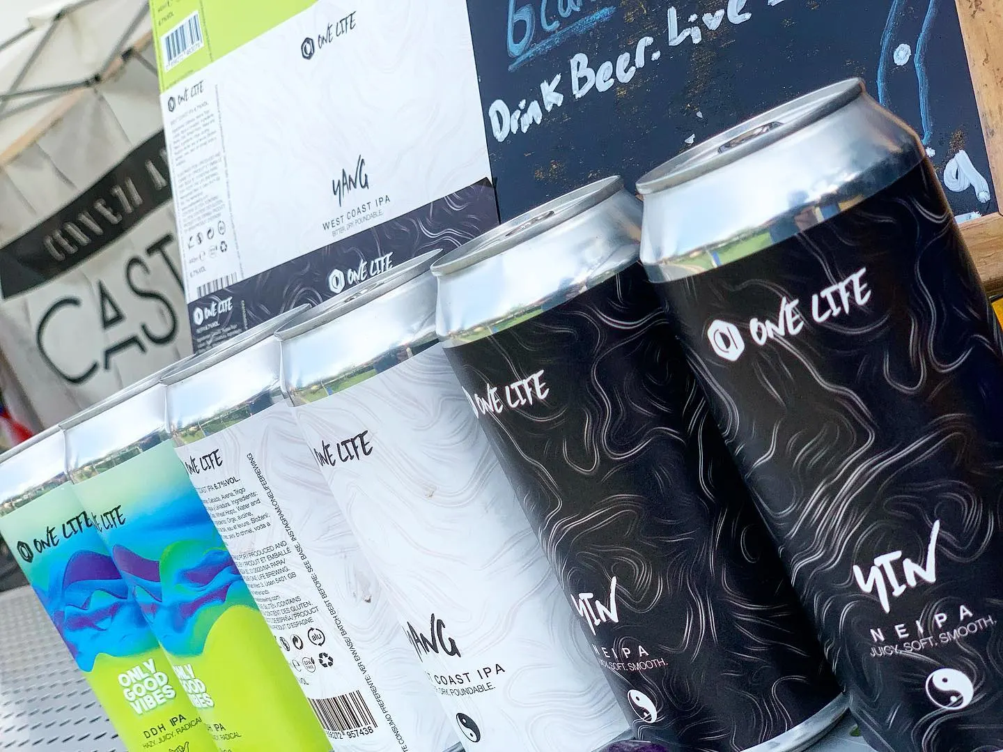 Archive photograph of the original One Life can labels shown at the Pamplona showcase · 2019