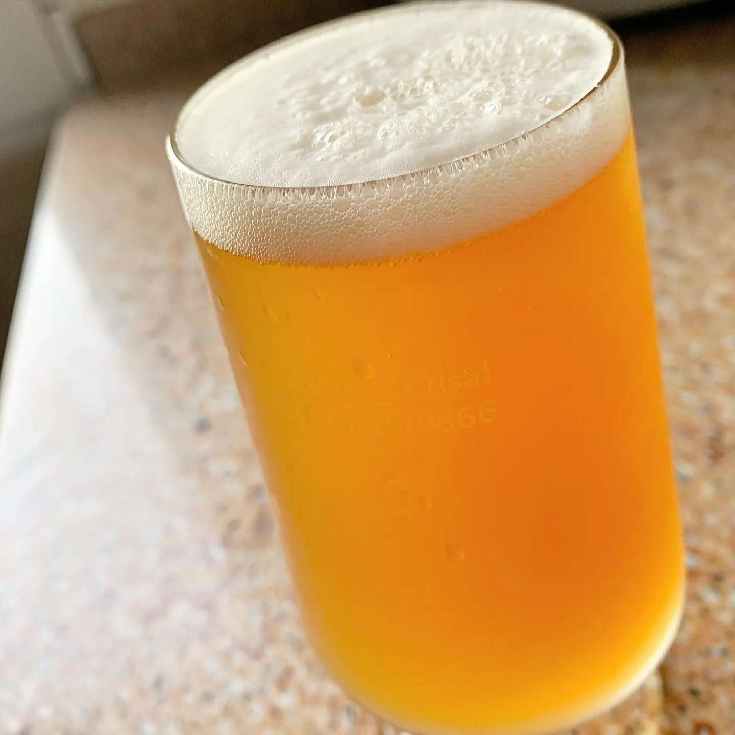 Archive photograph of a finished homebrewed NEIPA from the small apartment system · 2021